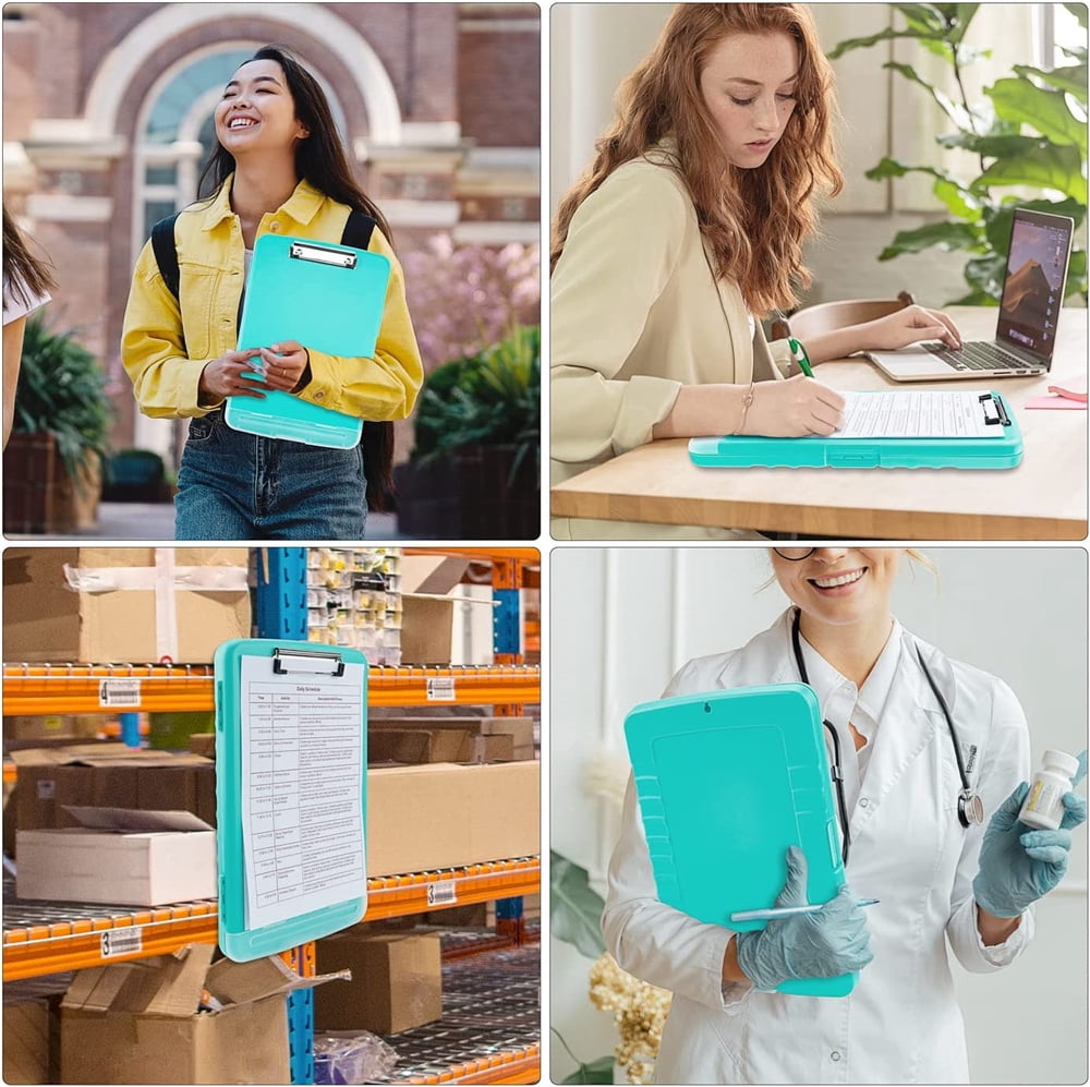 NOGIS Clipboard with Storage, Portable Office Clipboard Storage Box, Size 14.2 x 9.6 x 1.2 Inches, Side Opening, Heavy Duty Clips, Clipboard for Contractor Teacher Office Classroom Supply,Blue