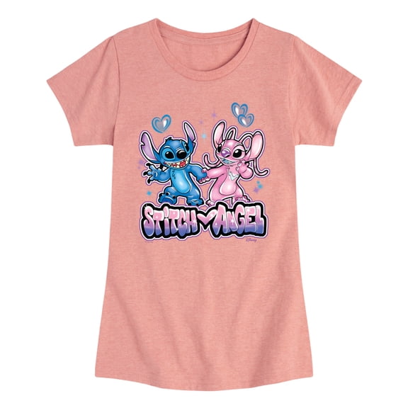 Lilo & Stitch - Stitch And Angel Graffiti - Youth Girls Fitted Short Sleeve T-Shirt