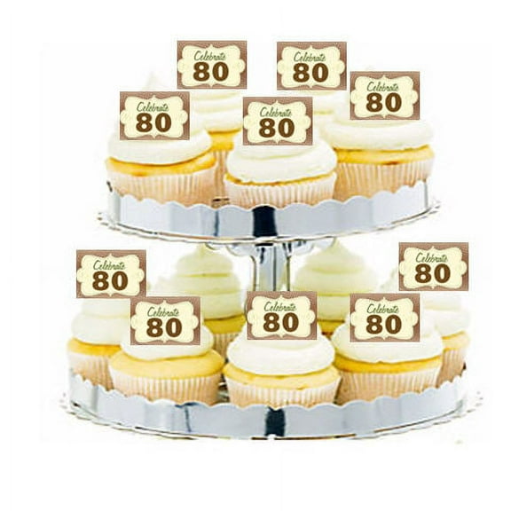 24pk Vintage Celebrate 80 Edible Cupcake Decoration Topper Picks