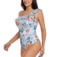 thumbnail image 3 of Yiaed Rose Flowers Print Women One Piece Swimsuits Tummy Control One Shoulder Bathing Suits Pattern Ruffle Swimwear-Medium, 3 of 8