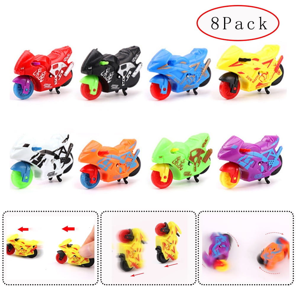 LNKOO Pull Back Car, 8 Pack Assorted Mini Plastic Vehicle Set,Toys Pull Back Motorcycle and Car Toys for Boys Kids Toddler Party Favors