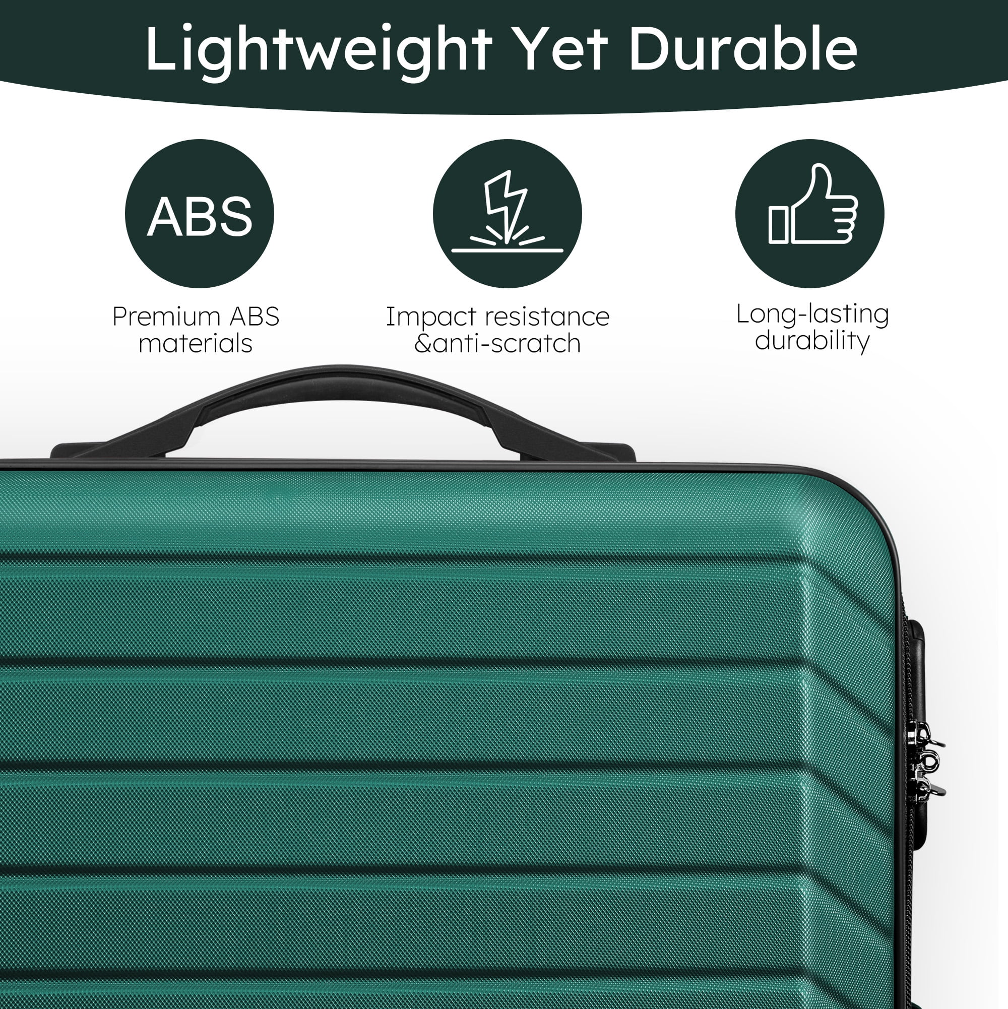 10 Piece Luggage Sets, 20 24 28 inch Lightweight Harside Suitcase with Spinner Wheels and 7PCS Packing Cubes(Green)