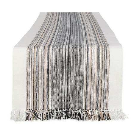 

Contemporary Home Living 72 Table Runner with Fringed Black Stripes Design