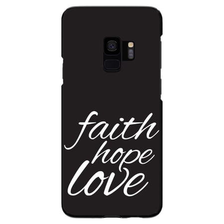 DistinctInk Case for Samsung Galaxy S9 (5.8" Screen) - Custom Ultra Slim Thin Hard Black Plastic Cover - Faith / Hope / Love - Black & White - Love of Christ