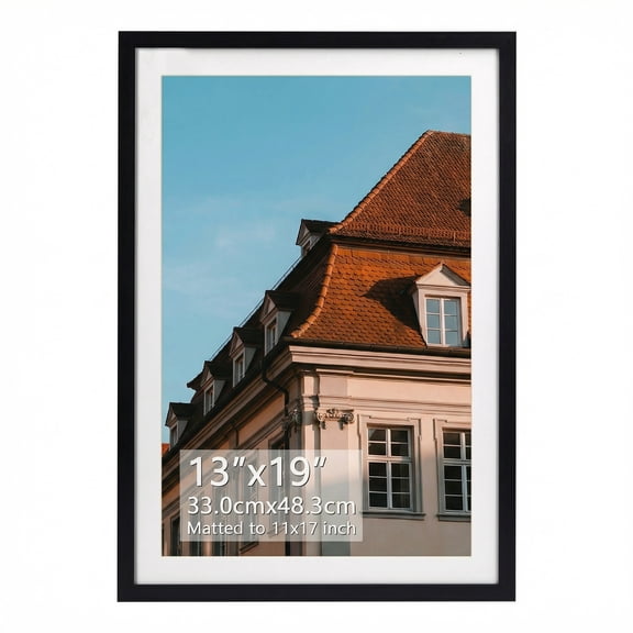 11x17 Picture Frame with Mat, 13x19 Photo Frame without Mat for Wall Mount or Tabletop, Black