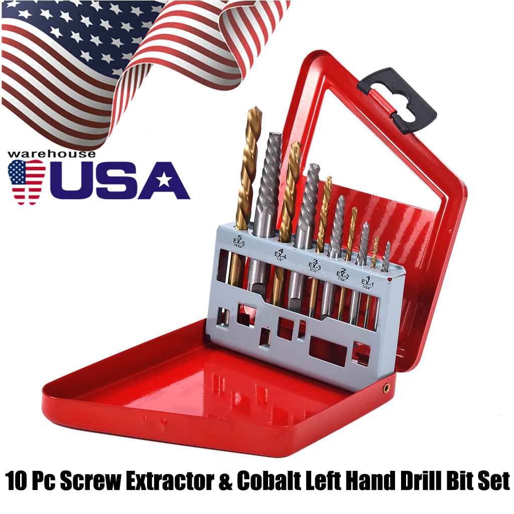 10pc Screw Extractor LEFT-HAND Cobalt Drill Bit Set Easy Out Broken Bolt Screw 