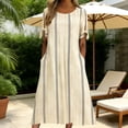 thumbnail image 2 of Women's Striped Maxi Dress, Tie Cuff Short Sleeve Casual Midi Dresses, Loose Fit A-Line Summer Vertical Stripe T Shirt Sundress with Pockets for Home and Office, 2 of 6
