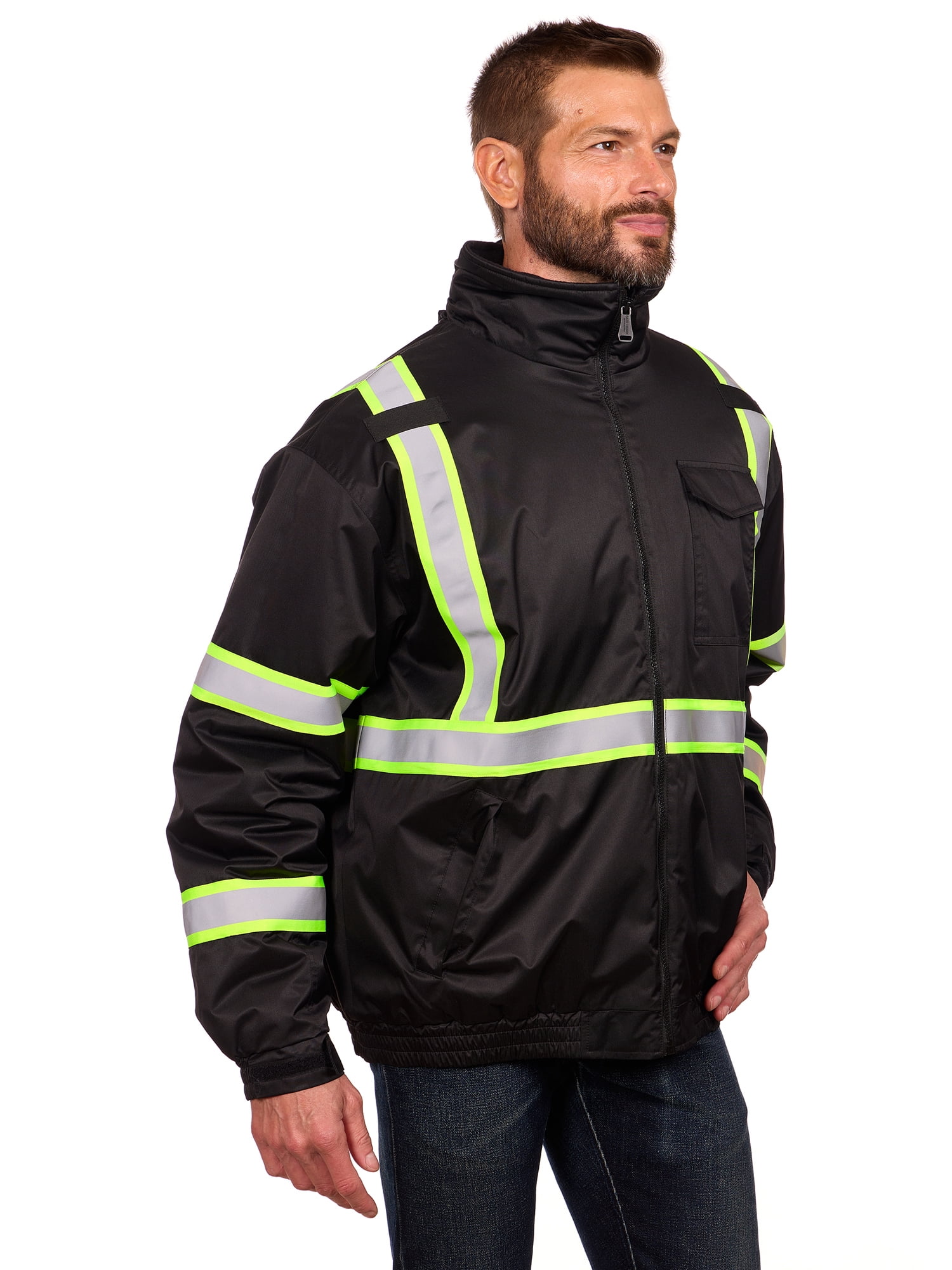 Bass Creek Outfitters Men's Oxford Insulated Safety Work Jacket with Hidden Hood, Sizes S-3XL