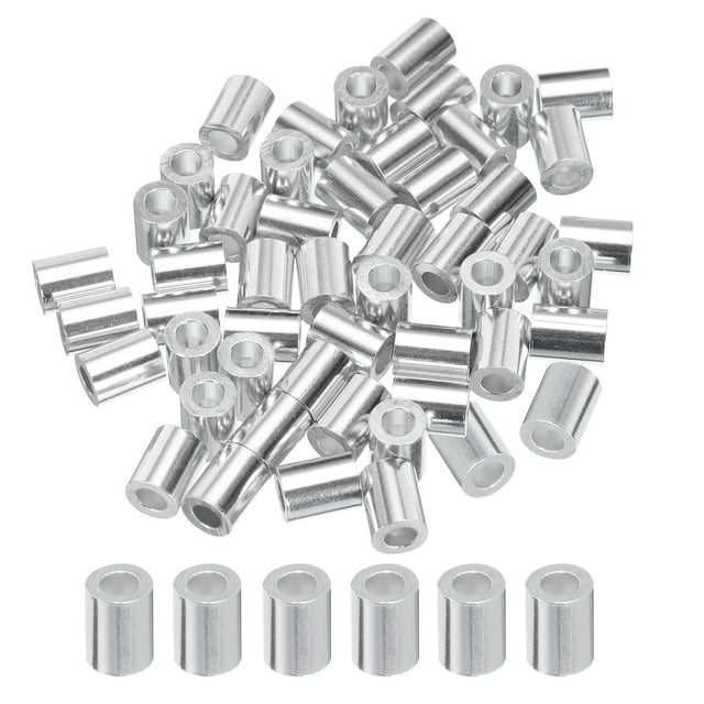 Uxcell 1/8" 3mm Manguito de Crimpado de Aluminio, Ferrule Redonda Única para el Extremo de Cable de Acero, Paquete de 50