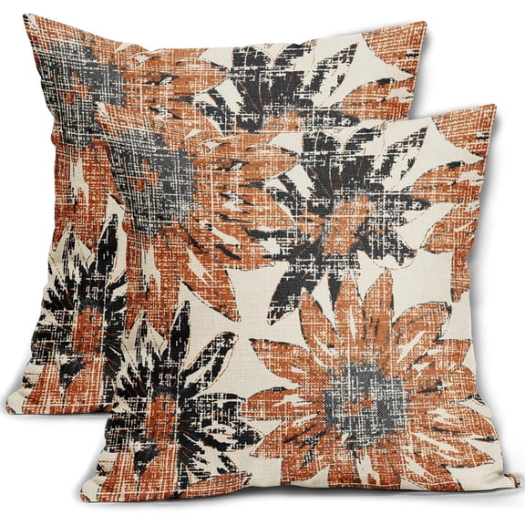 Black Orange Pillow Covers 18x18 Set of 2 Retro Sunflower Flowers Print Decorative Throw Pillows Outdoor Modern Art Floral Pillowcase Square Linen Cushion Case for Home Sofa Couch Bed