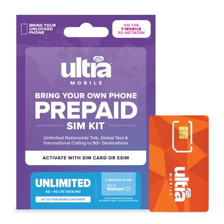 Ultra Mobile 30 Day Wireless Prepaid SIM Card Kit, Unlimited Plan with 15GB Hotspot