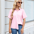 thumbnail image 4 of Womens Button Down Shirt Casual Short Sleeve Collared Work Blouse with Pocket Pink L, 4 of 9