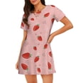 thumbnail image 1 of Balery Cute Strawberry C Camisón de manga corta con cuello redondo para mujer, cómodo y elegante., 1 of 6