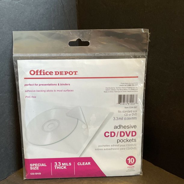 Office Depot Adhesive CD/DVD Clear Pockets 10 Pockets 534597 NEW