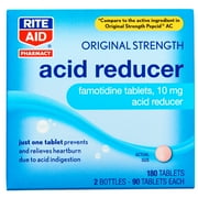 Rite Aid Acid Reducer, Original Strength Famotidine Tablets, 10 mg - 2 Bottles, 90 Count Each (180 Count Total) | Heartburn Relief | Acid Reflux | Antacid Chews & Tablets, Heartburn Chews & Tablets