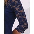 thumbnail image 5 of DARING DIVA Women's 3/4 Sleeve Crew Neck Floral Lace Tops L Dark Blue, 5 of 6
