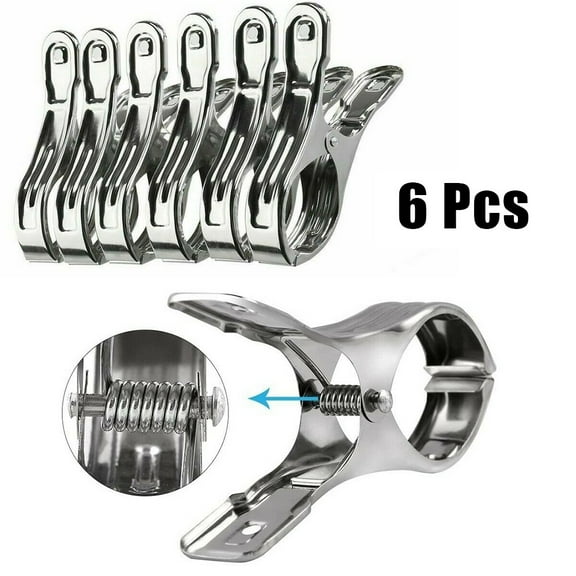 Lierteer 6X Stainless Steel Large Beach Towel Clips Clothespins Clothes Pegs Hanger Clamp