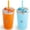 Orange and Blue, variant on PopYum 13oz Insulated Stainless Steel Kids’ Cups with Lid and Straw, 2-Pack, Orange, Blue, stackable, sippy, baby, child, toddler, tumbler, double wall, vacuum, leak proof