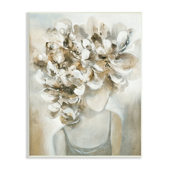 Stupell Industries Muted Female Portrait Abstract Floral Petal Hair Botanical & Floral Painting Unframed Art Print Wall Art, 10 x 15