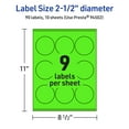 thumbnail image 6 of Avery Printable Round Labels, Neon Green, 2.5" Diameter, 90ct, 6 of 11