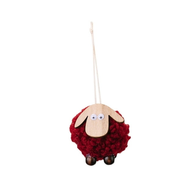 Adorno navideño de cordero, decoración navideña, precioso adorno colgante de oveja lanuda Rojo