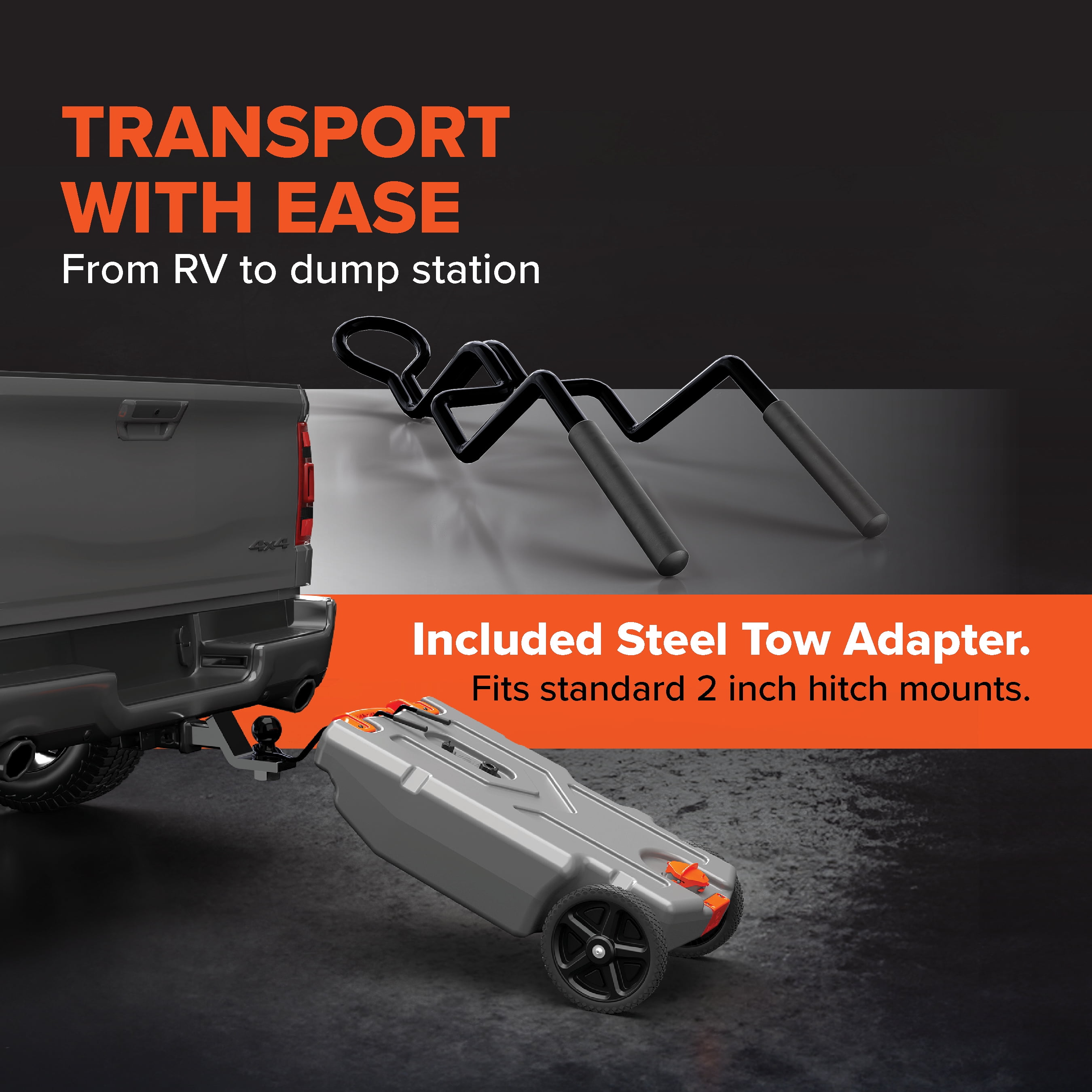 (2 pack) Camco Rhino 36-Gallon Portable RV Tote Tank - Oversized Wheels, Steel Tow Adapter - Gray (39006)
