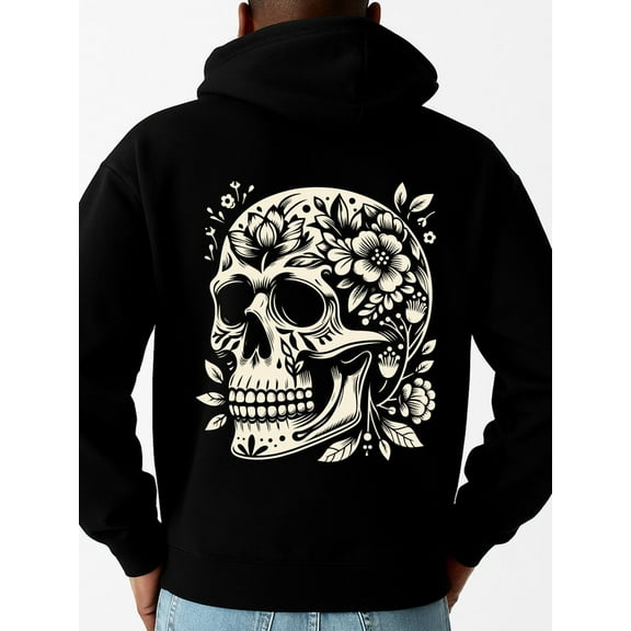 Floral Skull Hoodie graphic hoodies men's regular fit black Breathable stretch fabric, crew neck long sleeve sweatshirt suitable for autumn outdoor sports and casual wear spring Classic Unisex Shirt