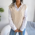 thumbnail image 2 of Chandail Sans Manches à Col en V Tricoté pour Femmes Style Décontracté Collège à la Mode Confortable Léger, 2 of 8