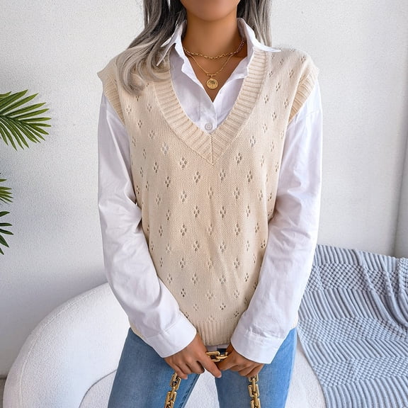 Vedolay Womens Tops Womens 2023 Colthes Sweater Vest V Neck Sleeveless Knit Pullover Tops,A L