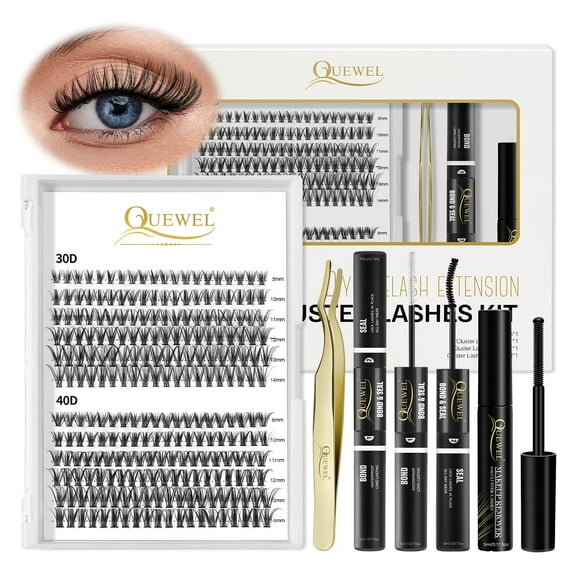 Lash Clusters Kit QUEWEL, 240 unidades, extensiones de pestañas 30D+40D