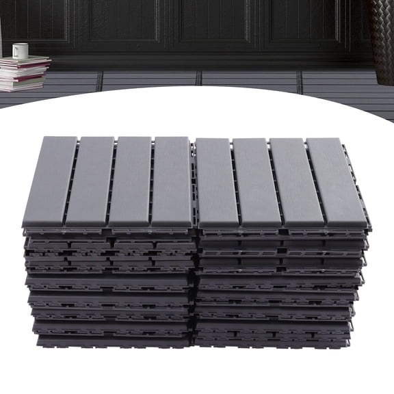 Plastic Interlocking Deck Tiles, 30 Pack Patio Deck Tiles, Outdoor Flooring All Weather Use, Patio Floor Decking Tiles for Porch Poolside Balcony Backyard, Dark Grey