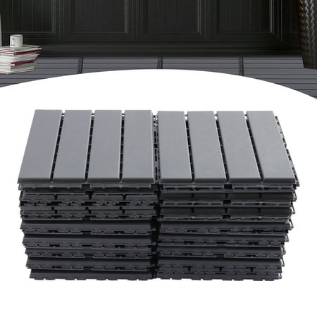 Plastic Interlocking Deck Tiles, 30 Pack Patio Deck Tiles, Outdoor Flooring All Weather Use, Patio Floor Decking Tiles for Porch Poolside Balcony Backyard, Dark Grey