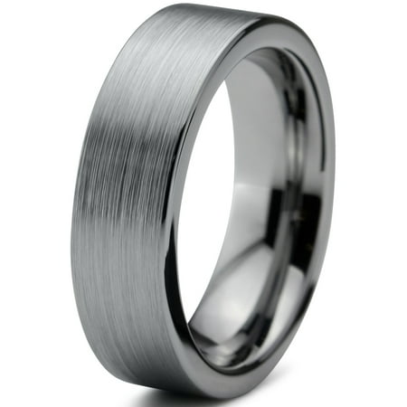 - Tungsten Wedding Band Ring 6mm for Men Women Comfort Fit Flat Pipe Cut Brushed Lifetime Guarantee