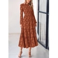 thumbnail image 3 of Vestido midi PRETTYGARDEN de manga larga para mujer, rojo ladrillo, 3 of 9