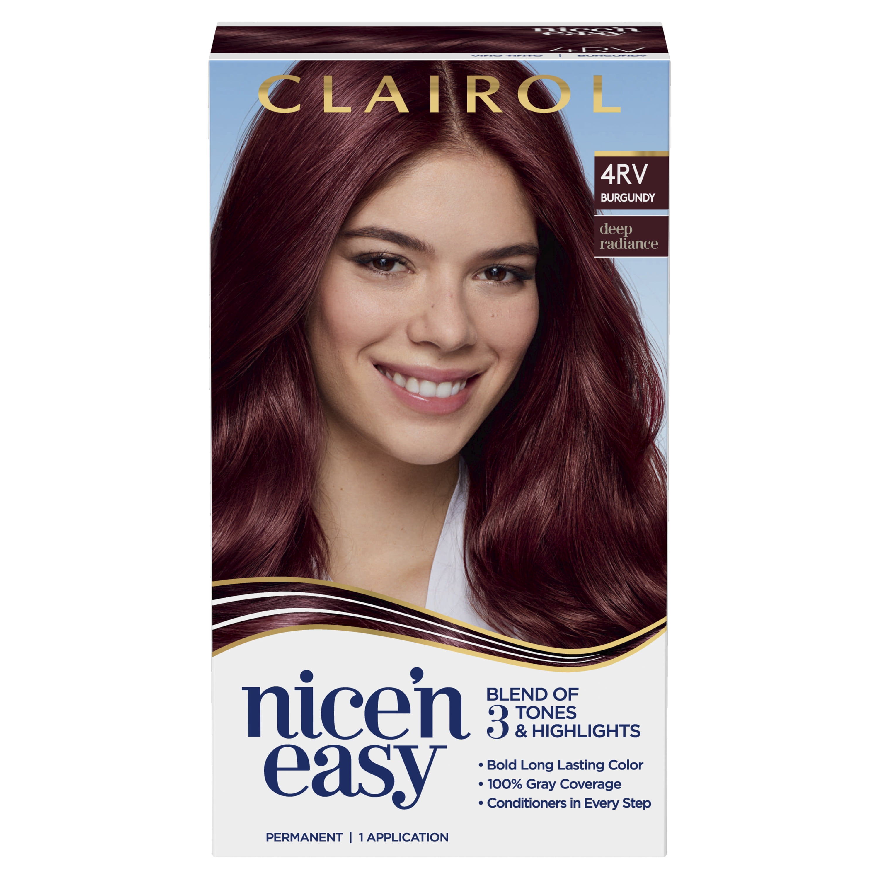Clairol Nice'n Easy Permanent Hair Color Creme, 4RV Burgundy, Hair Dye, 1  Application 