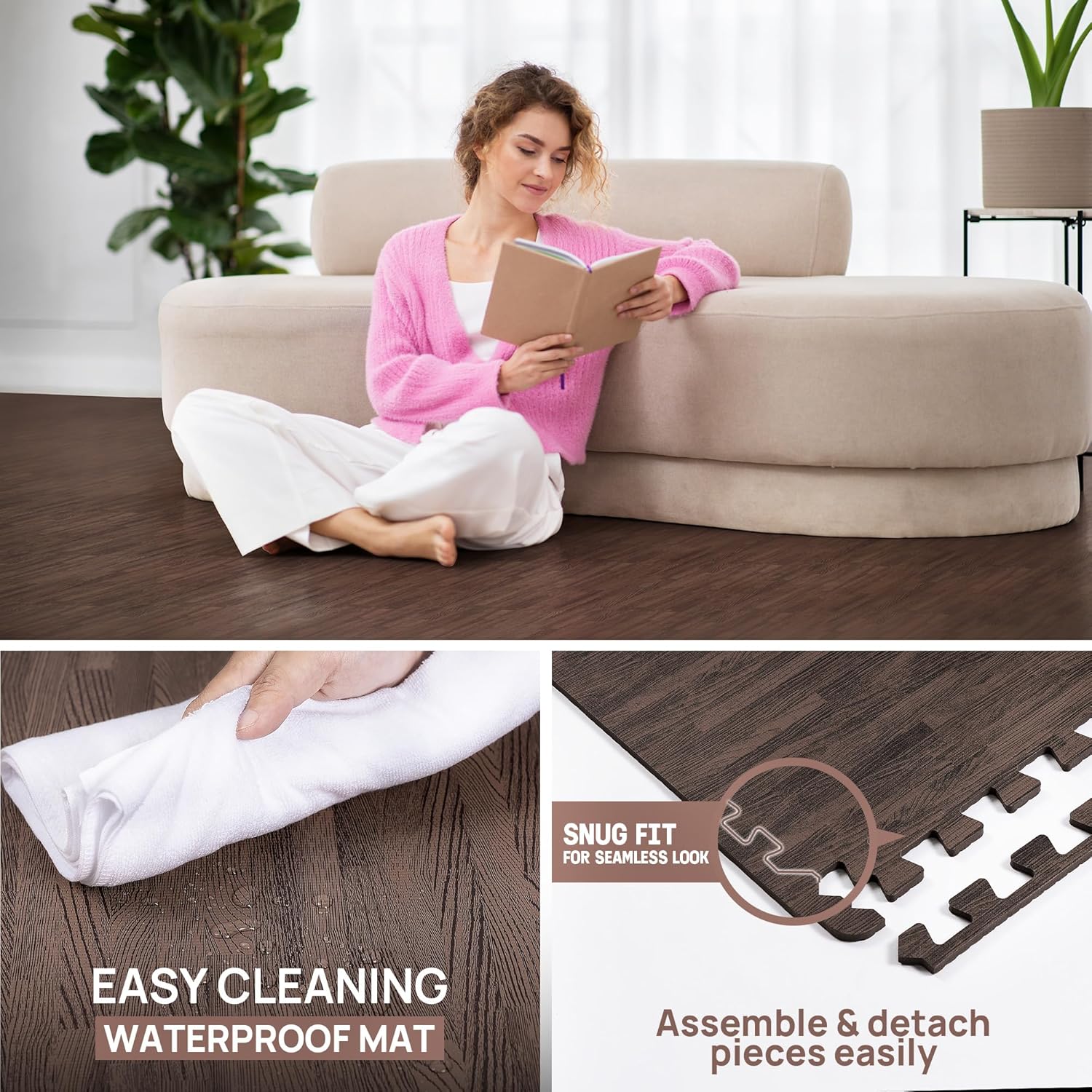 EVA Interlocking Mats, Puzzle Floor Tiles, Foam Floor Padding with Border for Furniture, Home Space, Living Room, Garage 11,22,32 SQFT