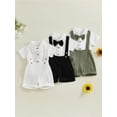 thumbnail image 3 of BemeyourBBs Baby Boy Formal Gentleman Wedding Outfit Christening Baptism Outfits Cotton Linen Summer Dress Clothes Short Sleeve Button Down Lapel Bowtie Bodysuit Shirts Suspender Shorts Set, 3 of 9