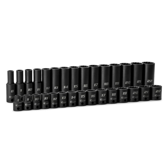 Capri Tools 3/8 in. Drive Shallow and Deep Impact Socket Set,, 12-Point, Metric, 8 to 22 mm, 30-Piece