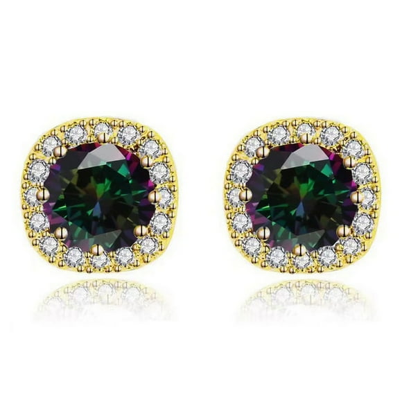 Paris Jewelry 10k Yellow Gold Plated 1/2Ct Round Created Alexandrite Halo Stud Earrings