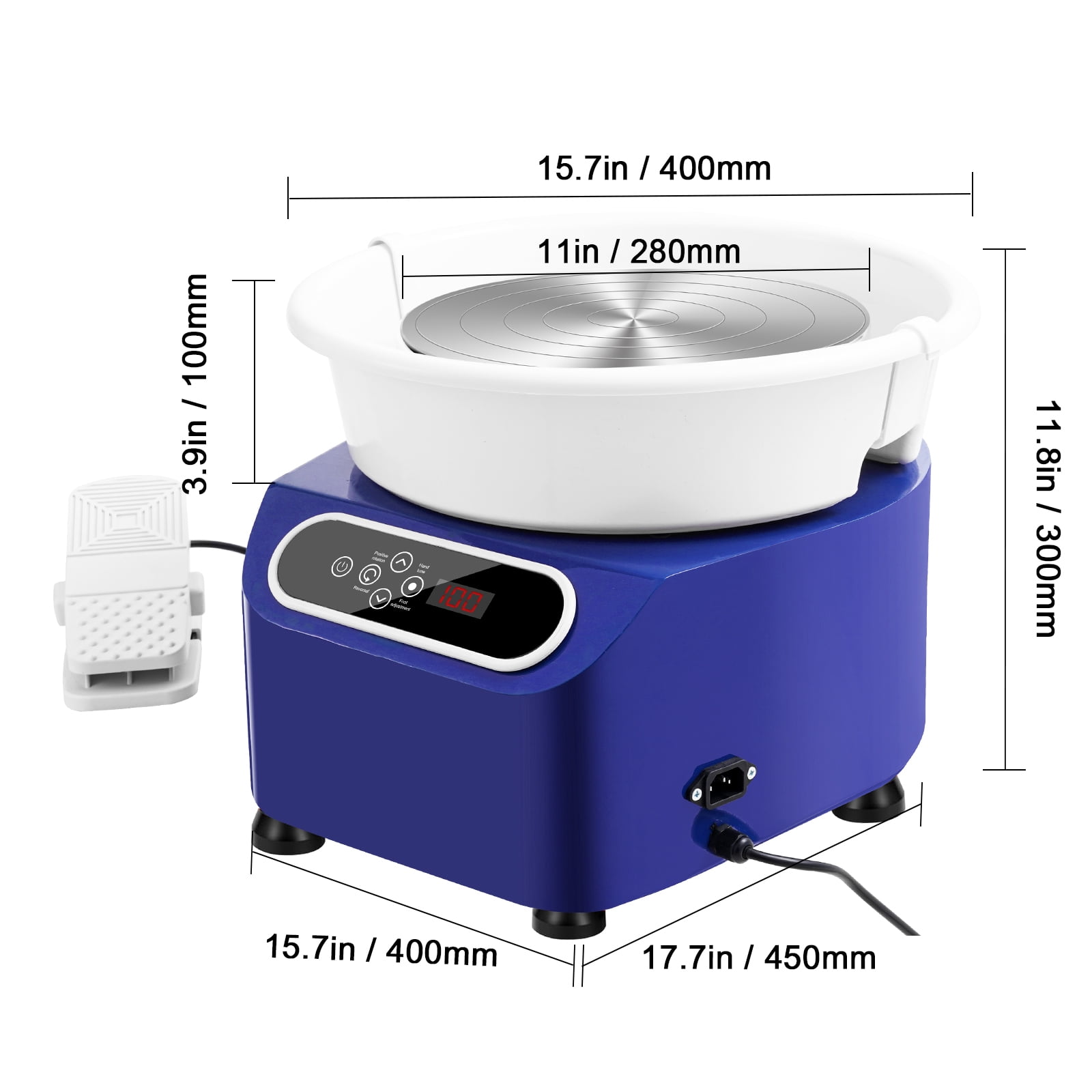 KFFKFF 11 Inch Pottery Wheel Ceramic 350W Wheel Blue Foot Pedal Touch Screen Apron