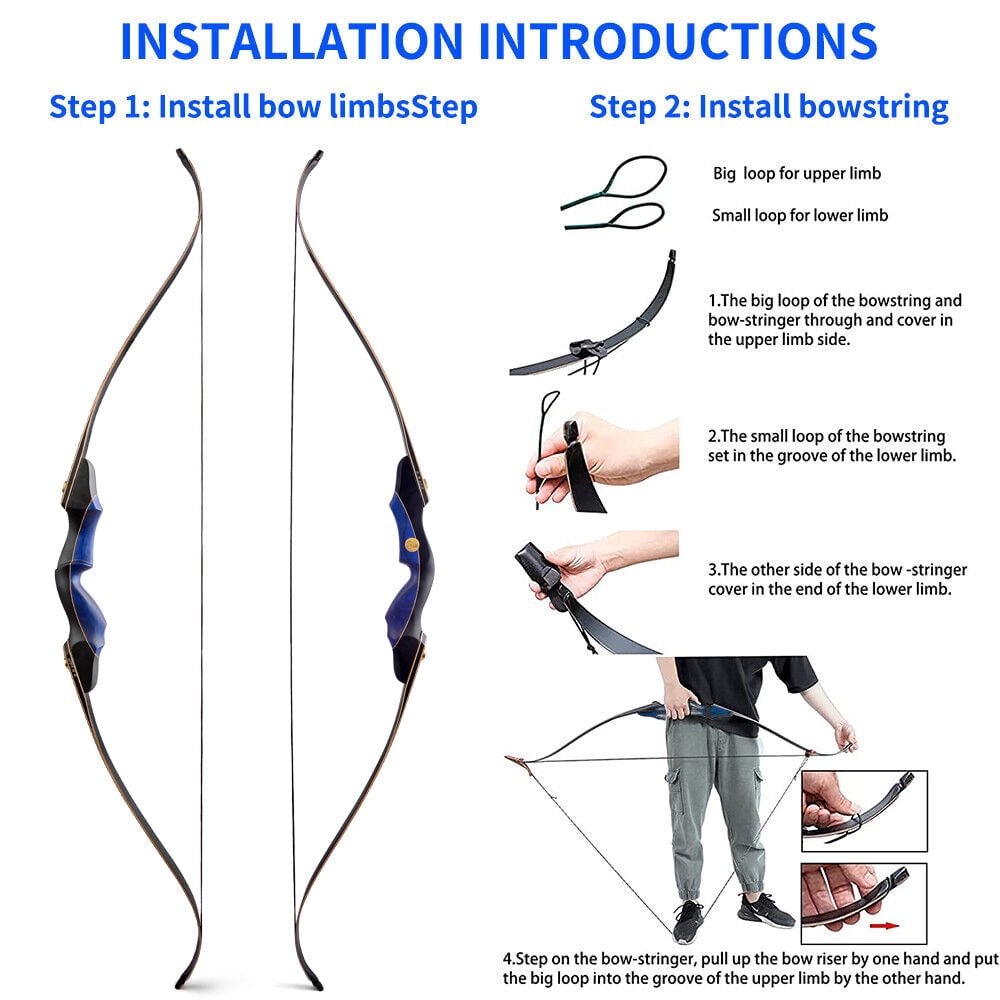 60" Archery Takedown Recurve Bow Right Hand & 12pcs Carbon Arrows Hunting