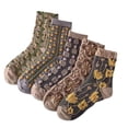 thumbnail image 4 of Zhuge 5 pares de calcetines florales para mujer, calcetines de algodón con rayas nórdicas y flores, calcetines retro bonitos y dulces con flores para niñas, 5-b, 4 of 5