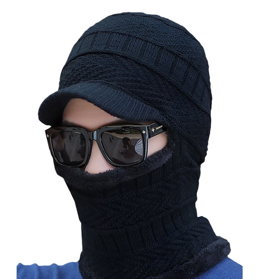 TELOLY 2026 New Men'S Knitted Full Hats Winter Warm One Piece Face Cover Scarf Outdoor Protect Neck Caps (Black)