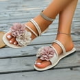 thumbnail image 5 of Sandals for Women 2024 Deals! Nilvkv Women Three Flower Toe Toe Beach Flip-flops Rhinestone Sandals Women's Flat Sandals Casual Comfort Walking Sandals, 5 of 7