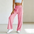 thumbnail image 5 of Cutuoiiu Women Gingham Print Smocked High Waist Wide Leg Pants with Pockets Casual Plaid Trousers Gifts, 5 of 6