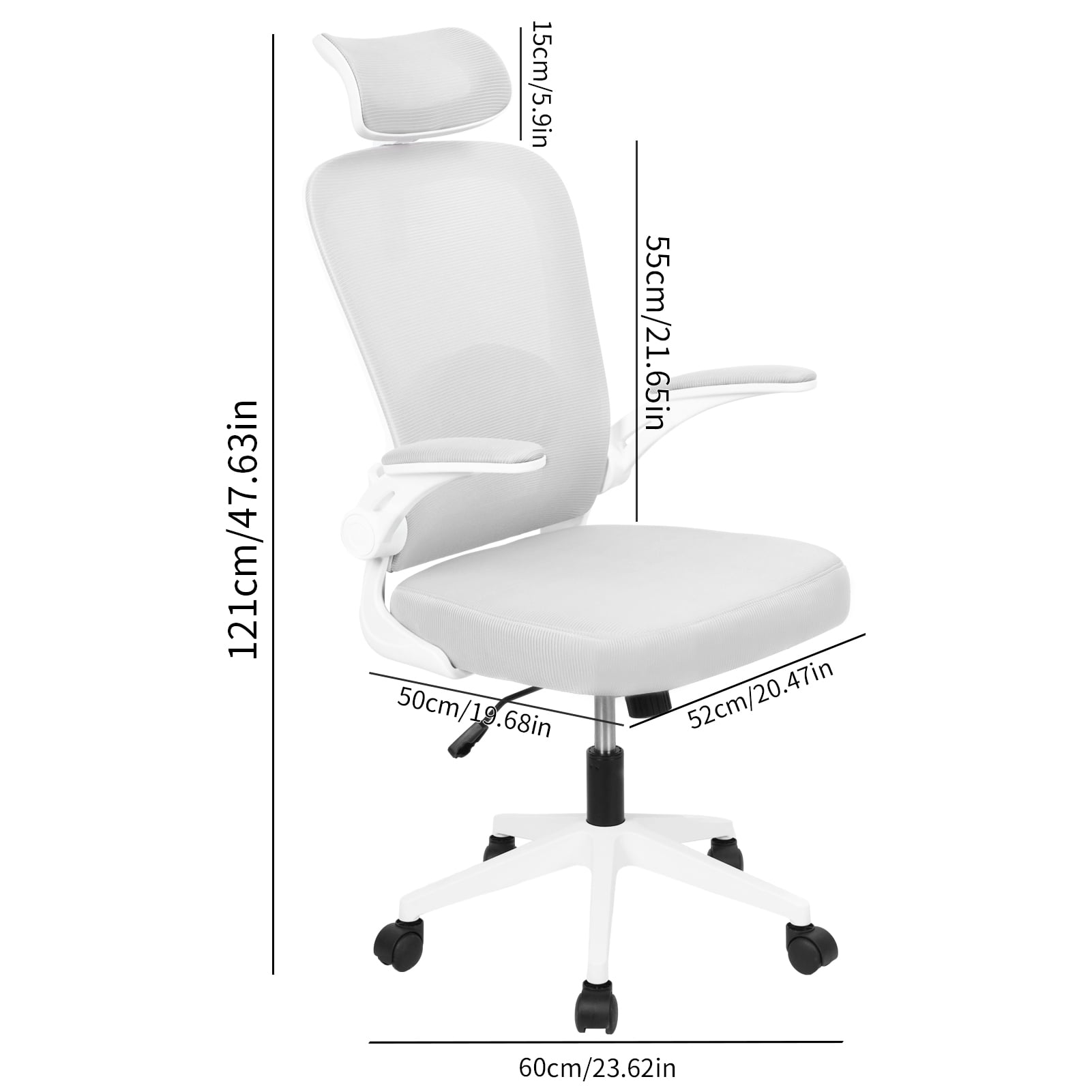 Dapmiu Ergonomic Office Chair with 3D Adjustable Headrest & Lumbar Support, 350lbs Capacity Mesh Computer Chair, 90-135° Recline with Flip-up Armrests for Home Office