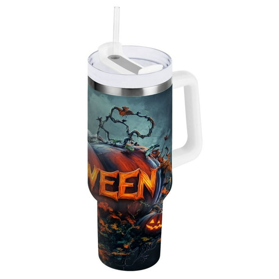 Stainless Steel Tumbler with Straw and Handle, Double Wall Insulated Tumblers, Halloween Icon