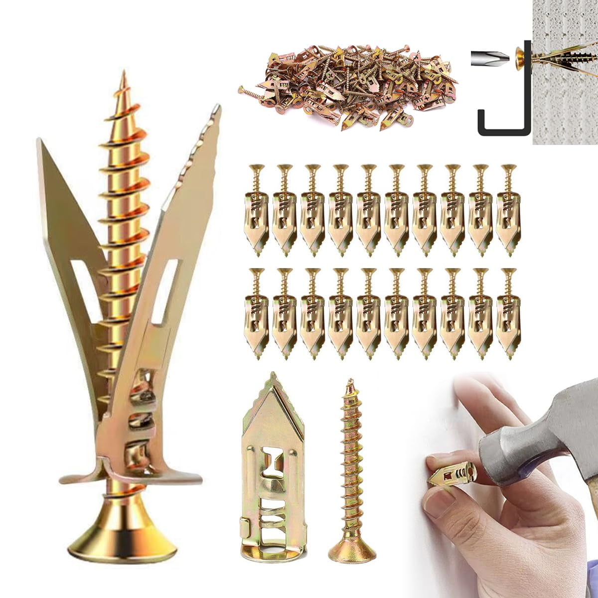 Dry Wall Anchors for Drywall Heavy Duty,Self Drilling Drywall Anchors and Screws kit for Wet and fix Drywall Anchor Repair Tools,Drywall Screws for Fixing Picture,Furniture,Outdoor Decor (50, 1.18in)