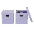thumbnail image 3 of Household Essentials Storage Bins with Lids and Chromed Grommet Handles, Set of 2, Light Purple Textured Linen Look, Fits Standard Cube Shelves, 3 of 5