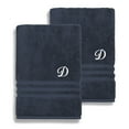 thumbnail image 4 of Authentic Hotel and Spa  Omni Turkish Cotton Terry Set of 2 Navy Blue Bath Towels with White Script Monogrammed Initial R, 4 of 5